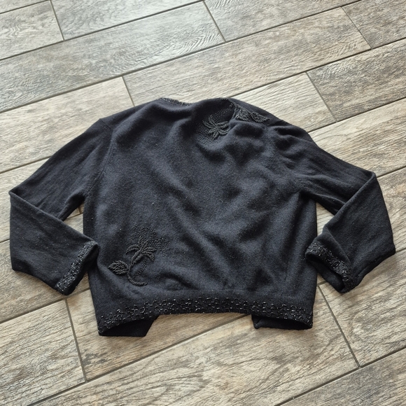 Vintage Anne-Scott Black 100% Cashmere Beaded Cardigan Sweater Lined 50s 60s M - Picture 5 of 10